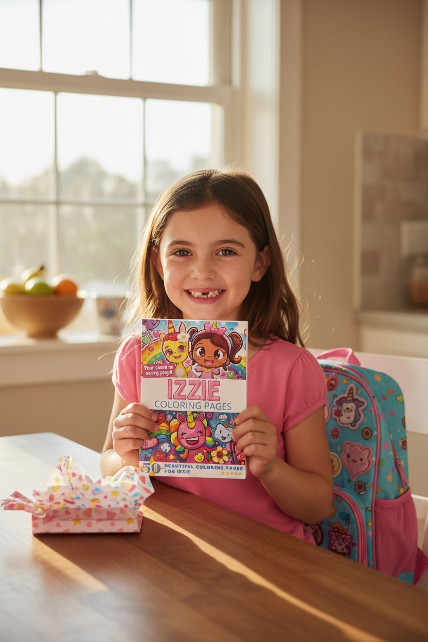 Izzie coloring book in use