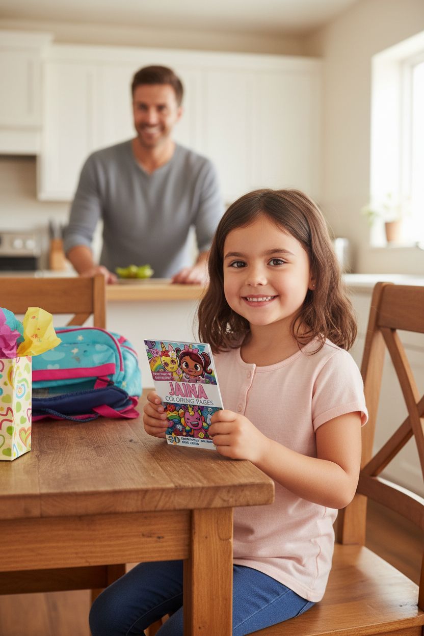 Jaina coloring book in use