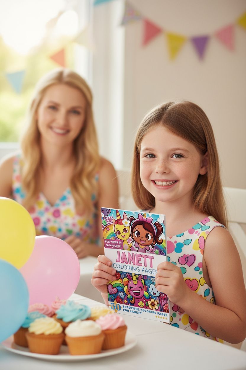 Janett coloring book in use