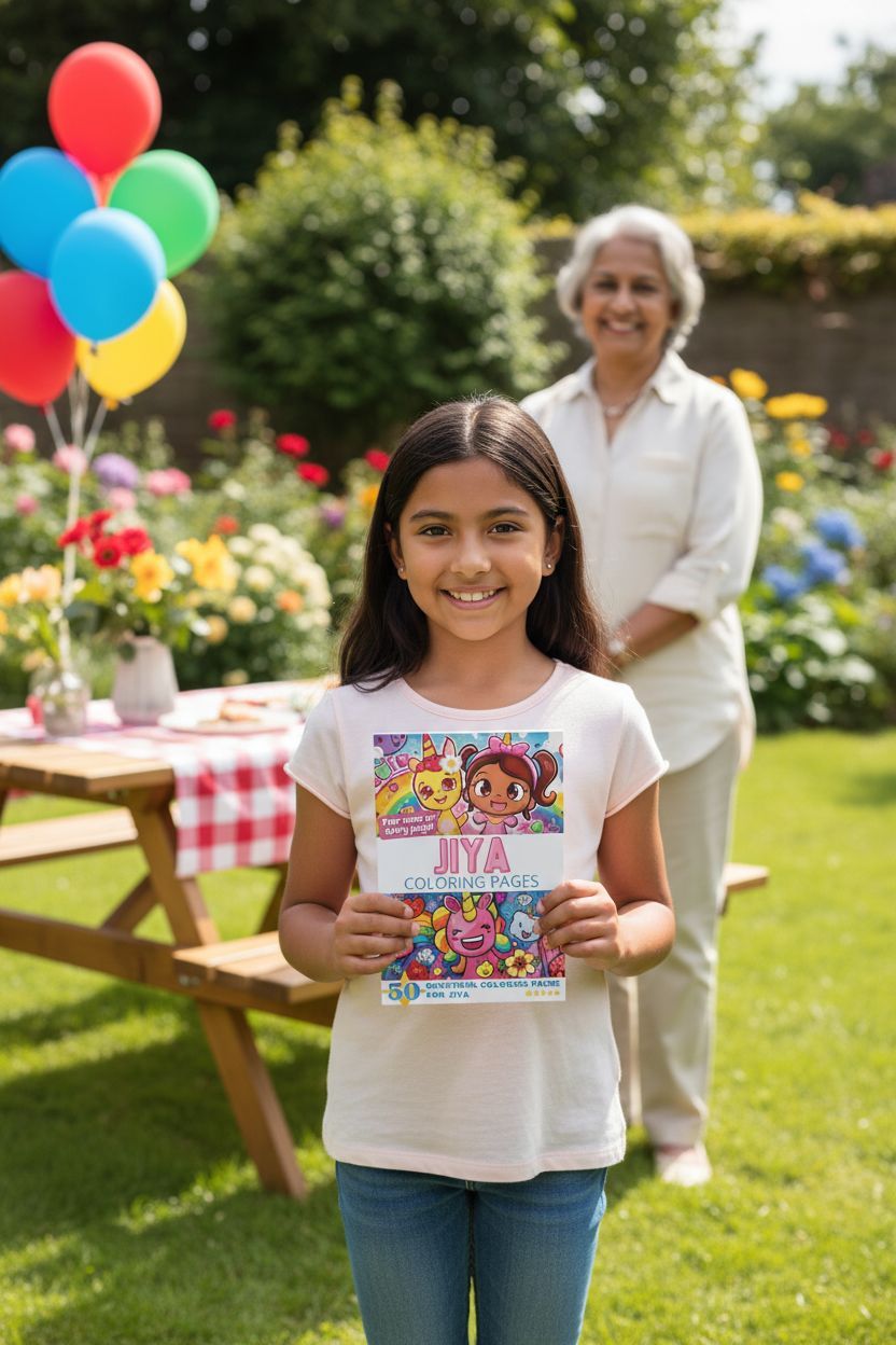 Jiya coloring book in use