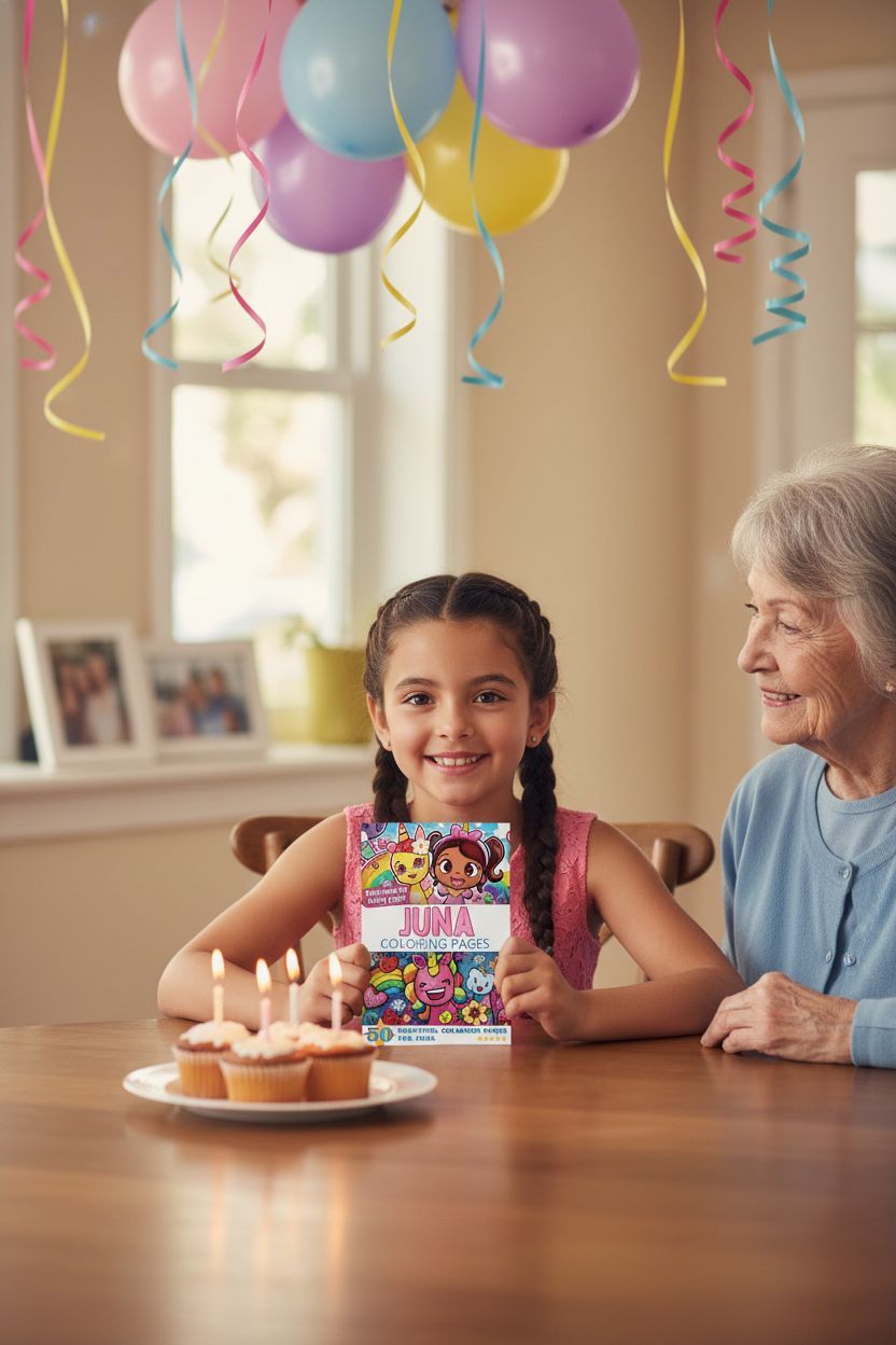 Juna coloring book in use