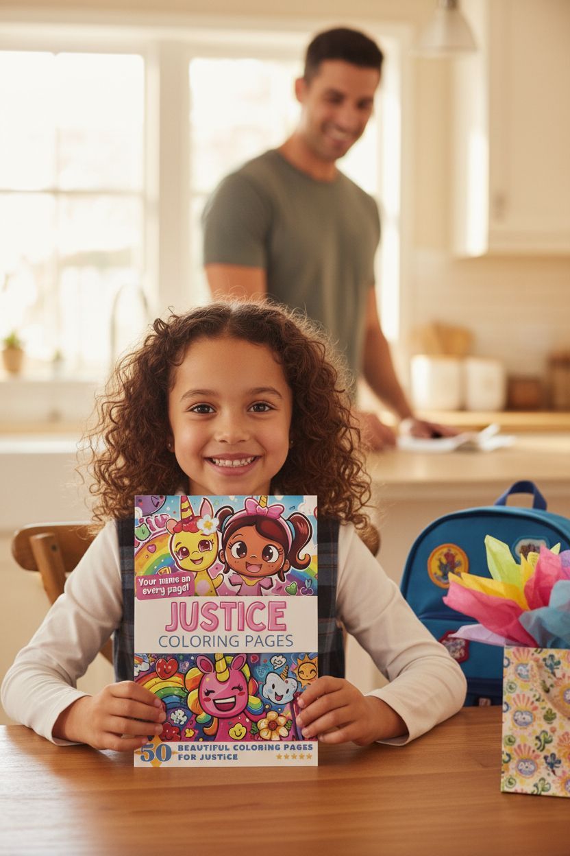 Justice coloring book in use