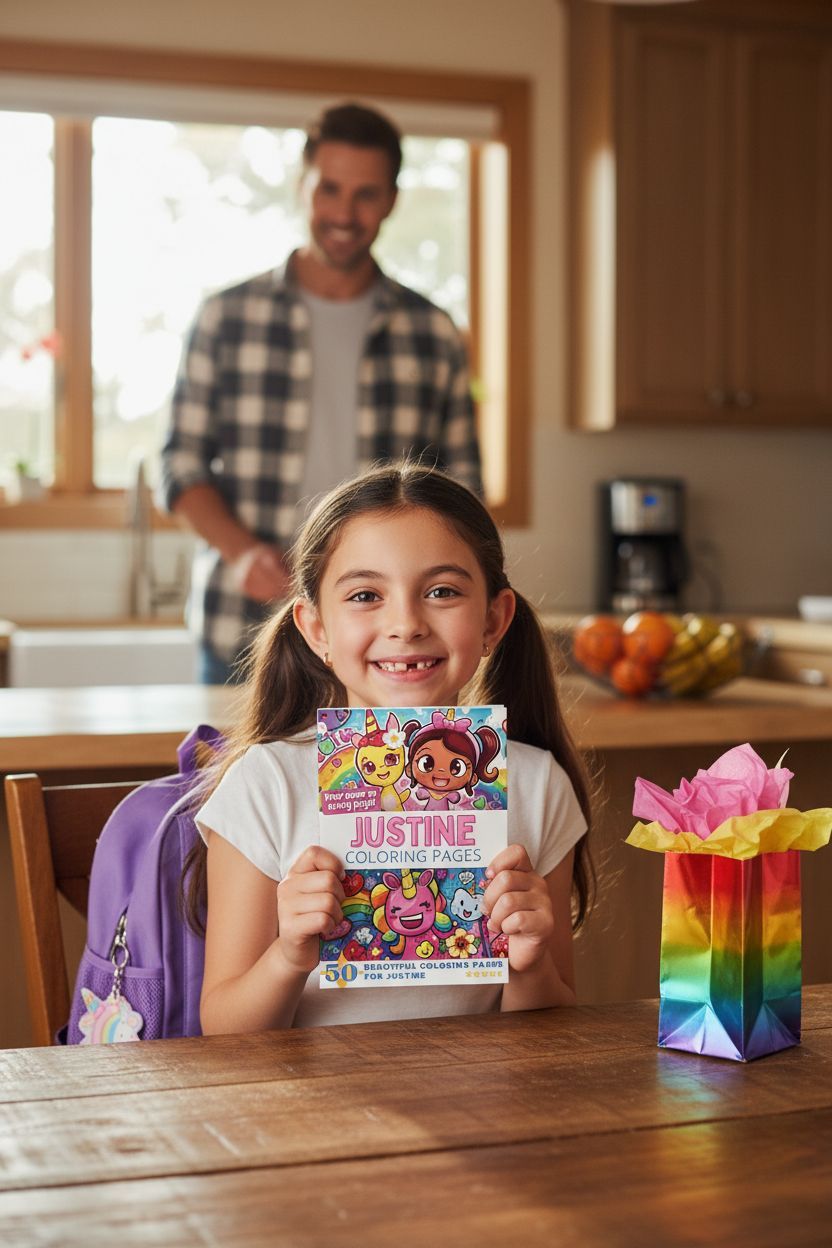 Justine coloring book in use