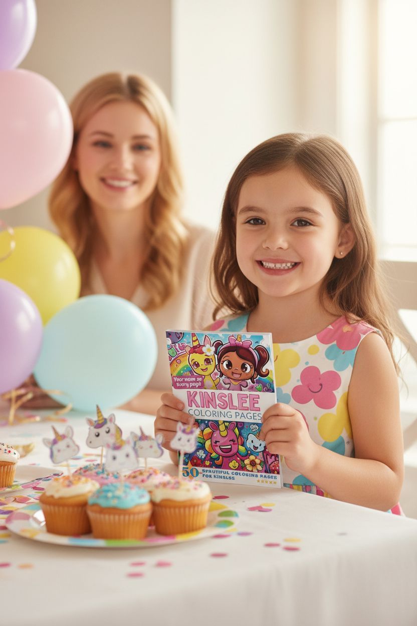 Kinslee coloring book in use