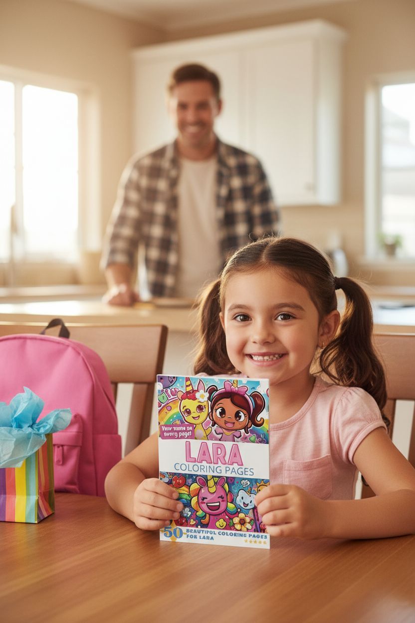 Lara coloring book in use