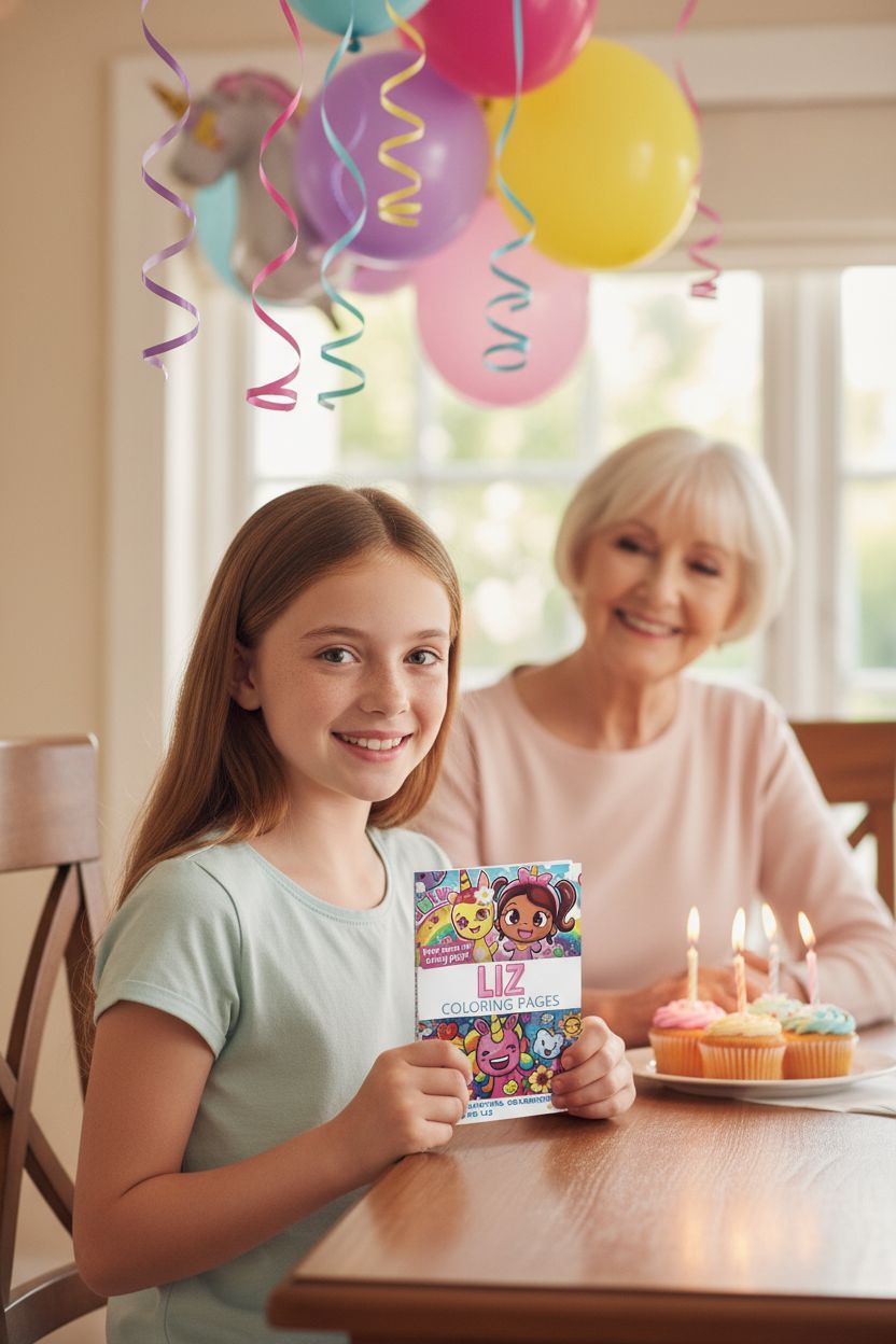 Liz coloring book in use