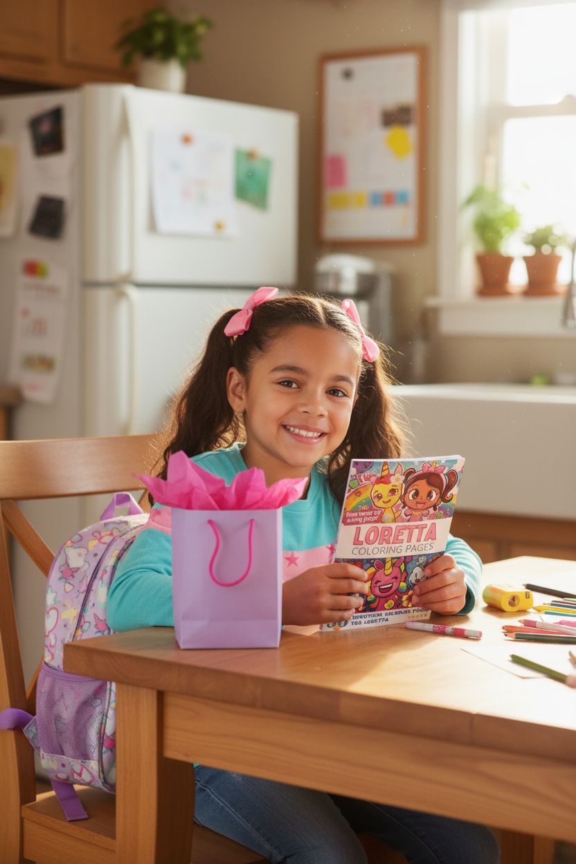 Loretta coloring book in use