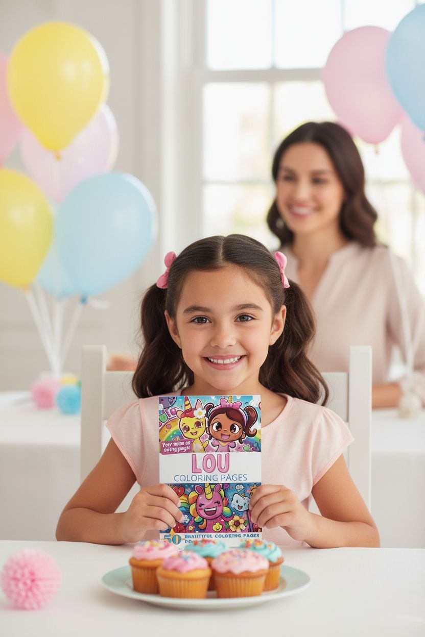 Lou coloring book in use