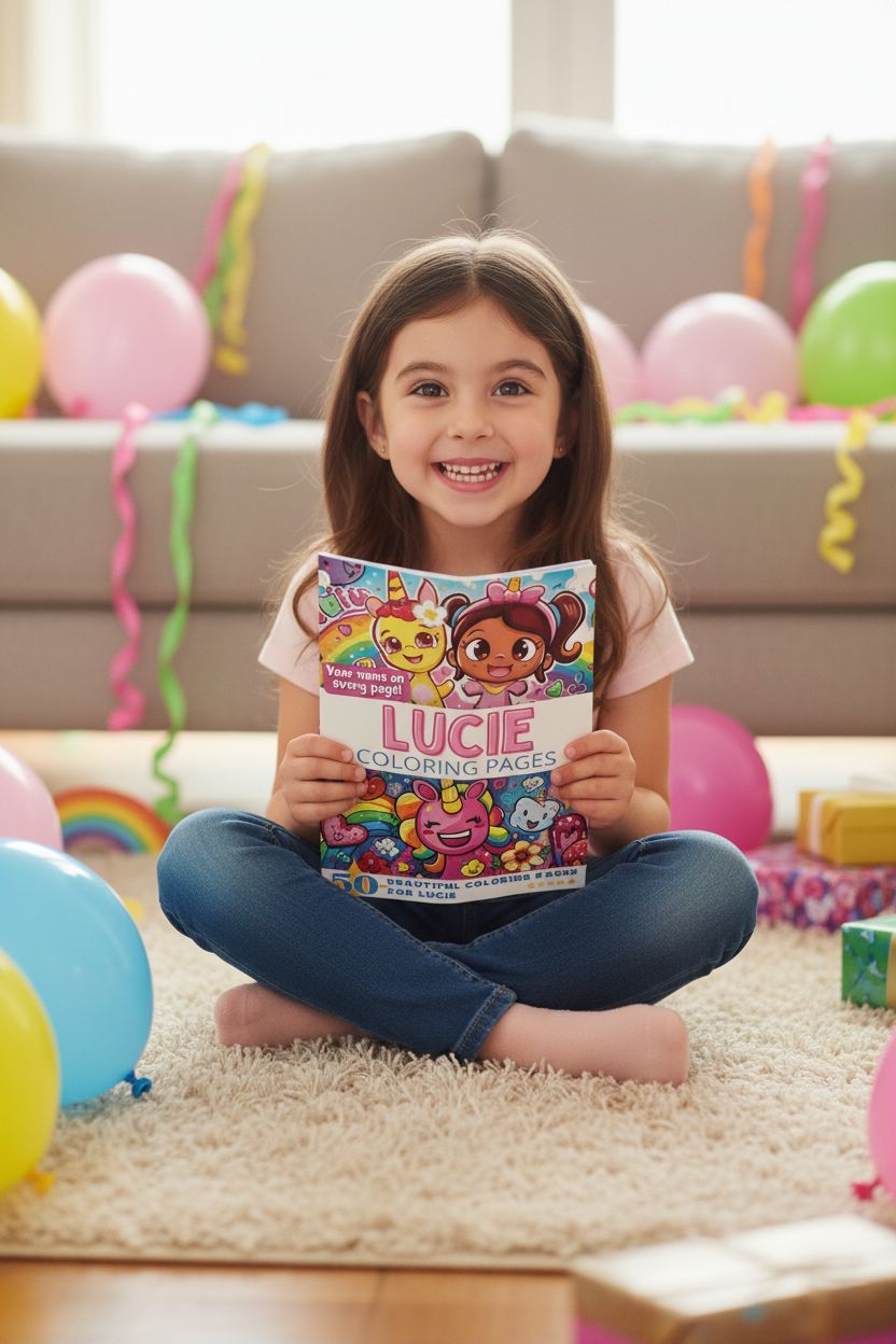 Lucie coloring book in use