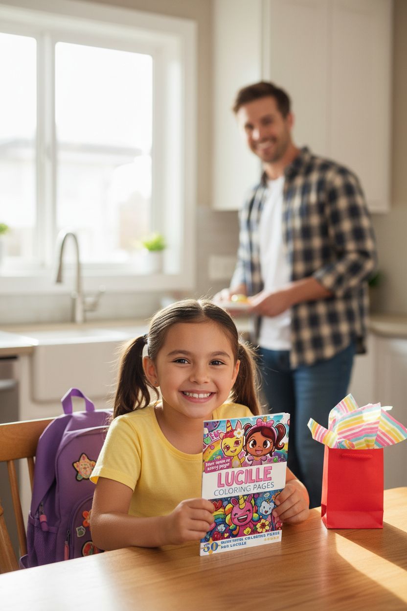 Lucille coloring book in use