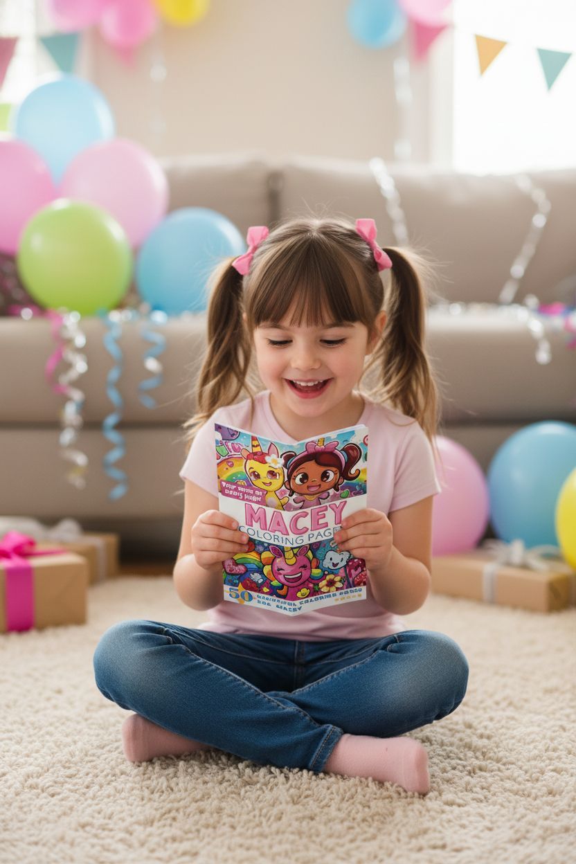 Macey coloring book in use