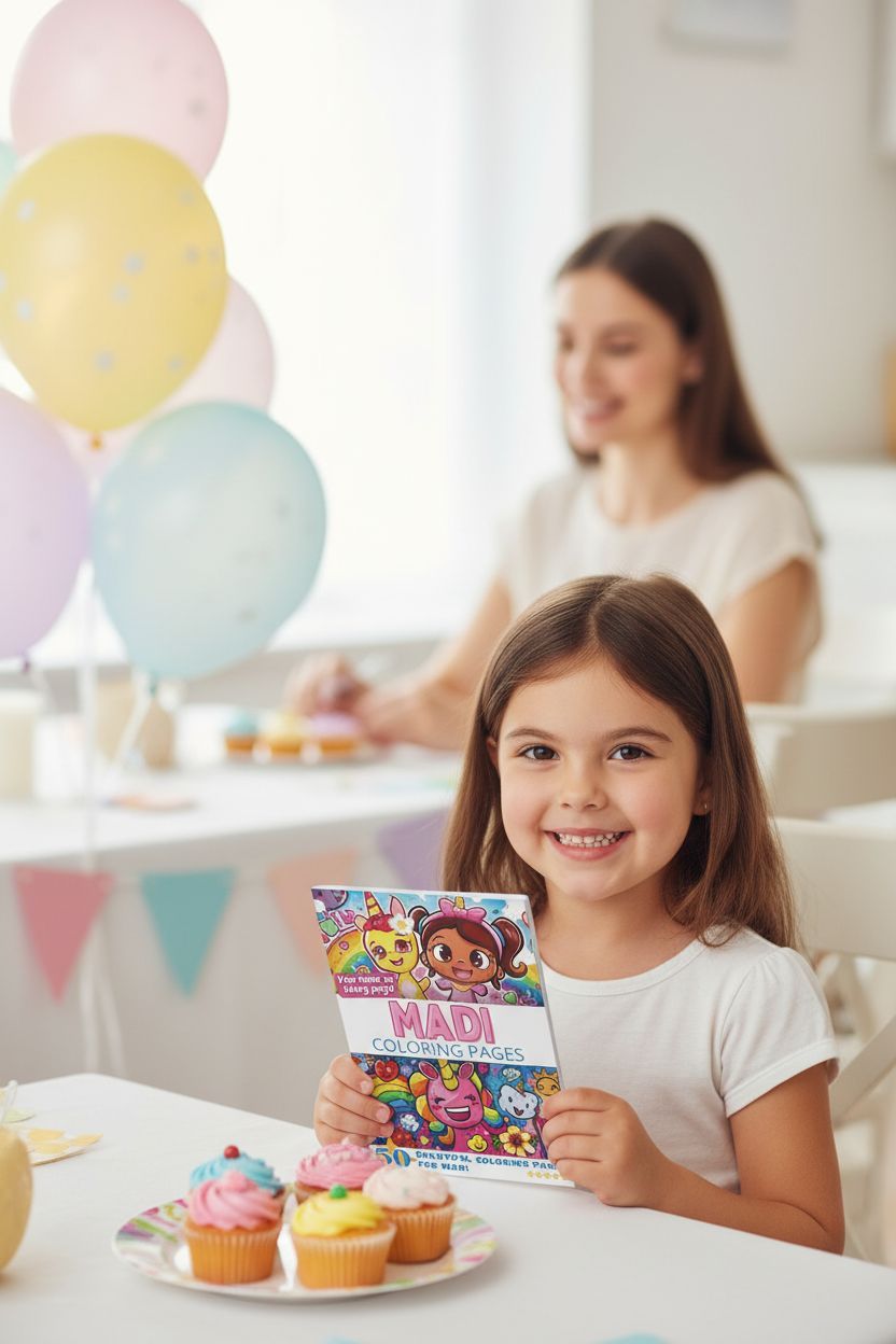 Madi coloring book in use