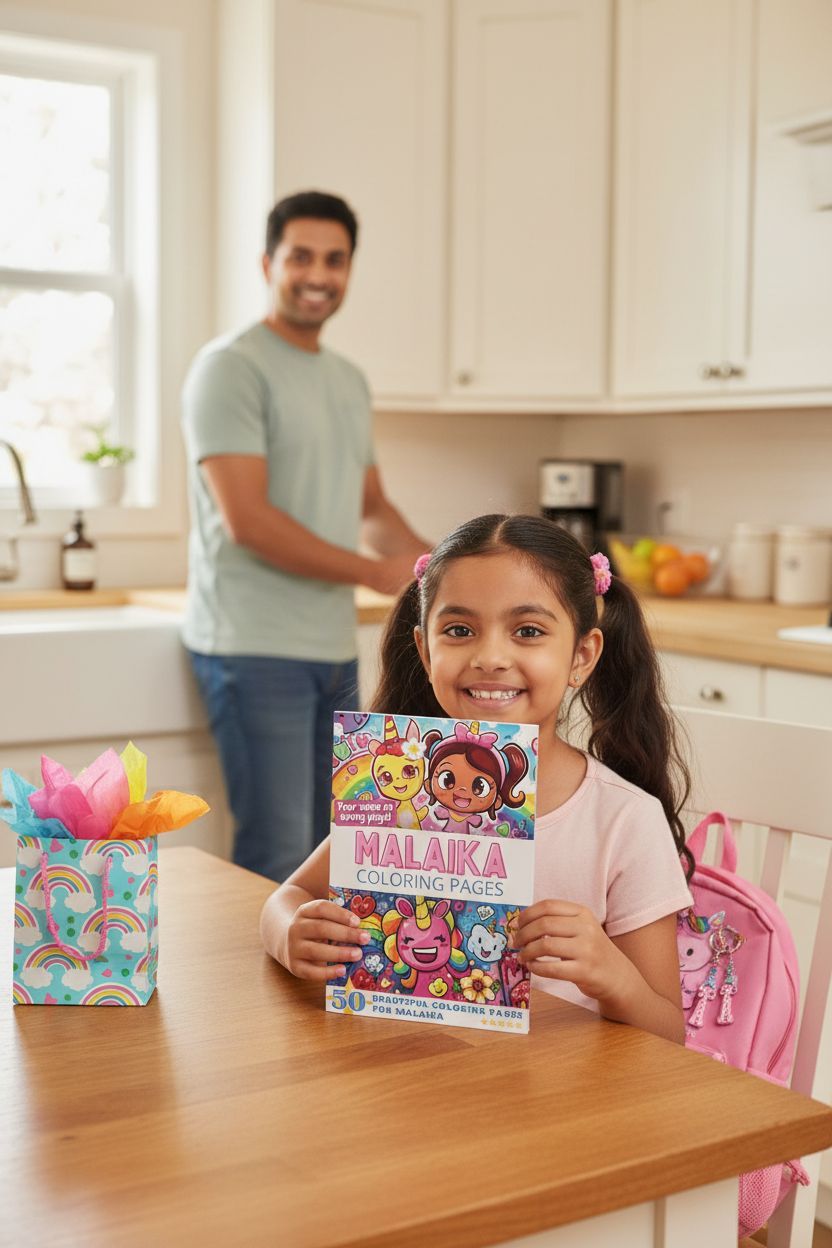 Malaika coloring book in use