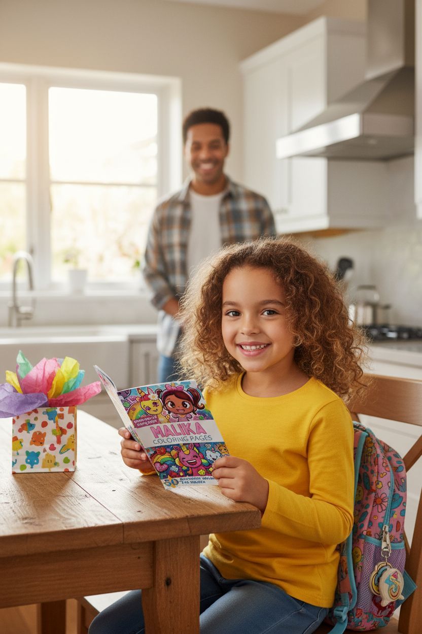 Malika coloring book in use