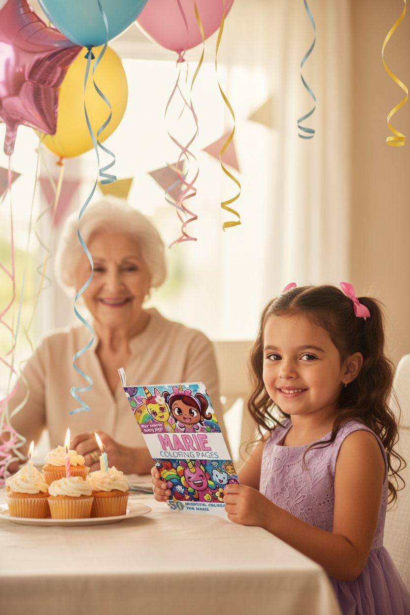 Marie coloring book in use