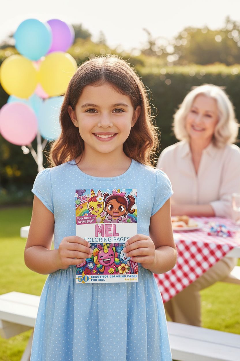 Mel coloring book in use