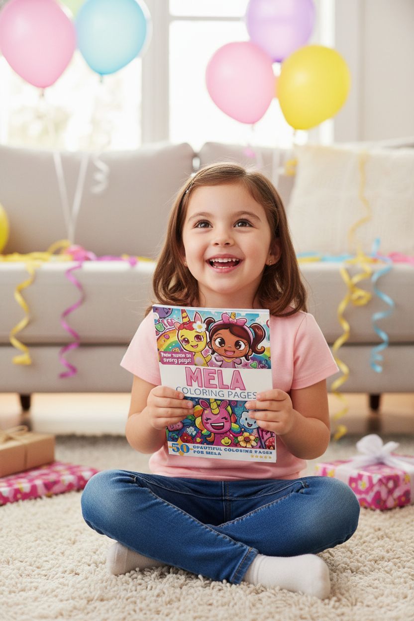 Mela coloring book in use