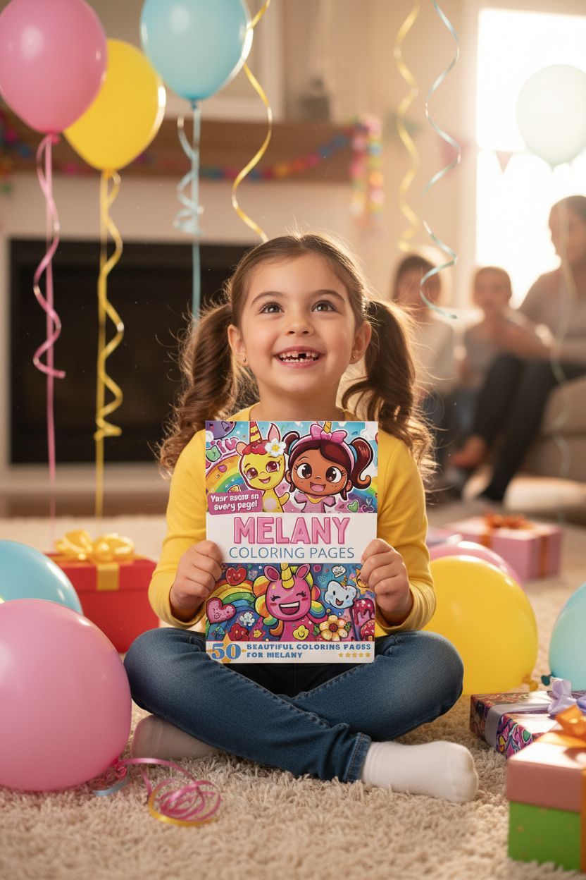 Melany coloring book in use