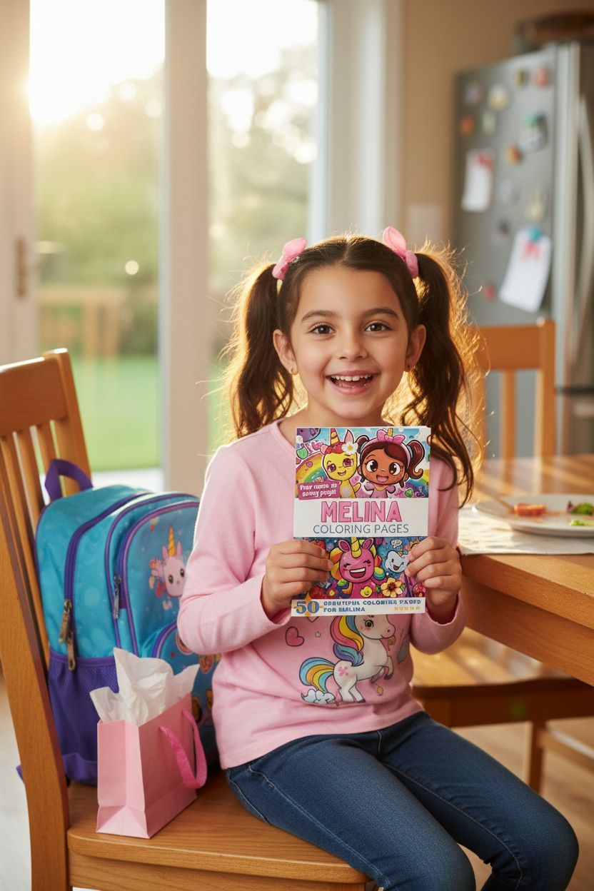 Melina coloring book in use