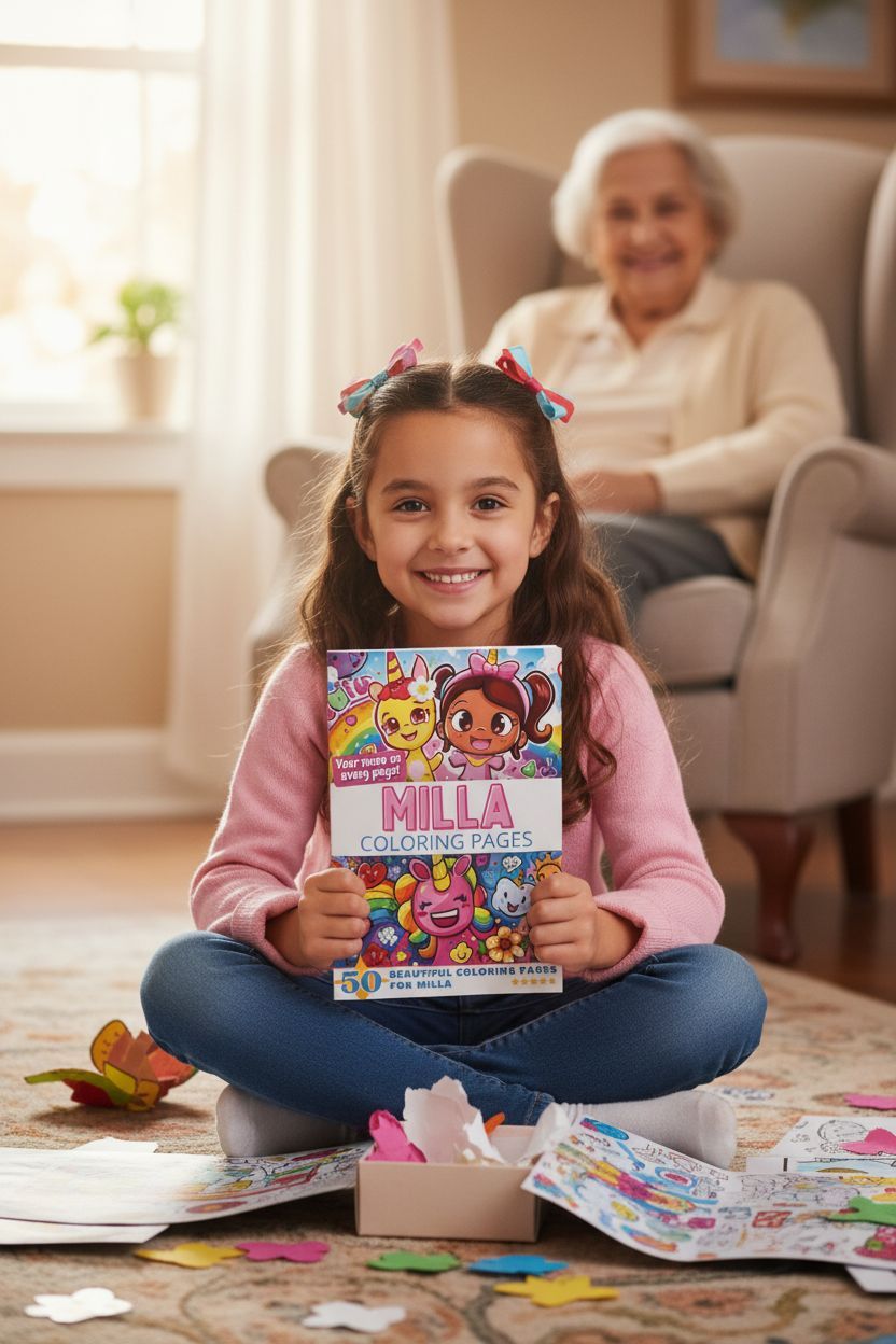 Milla coloring book in use