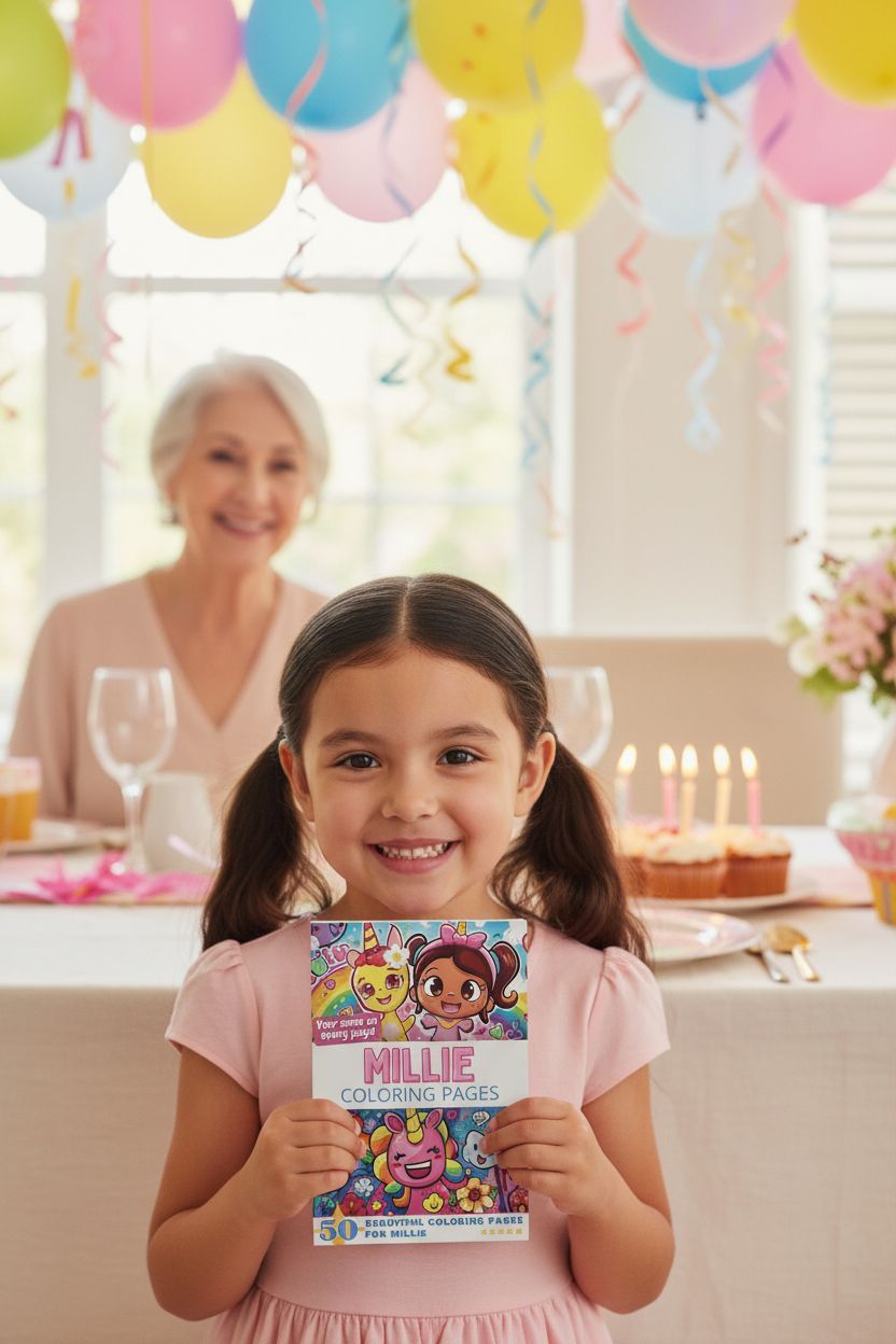 Millie coloring book in use