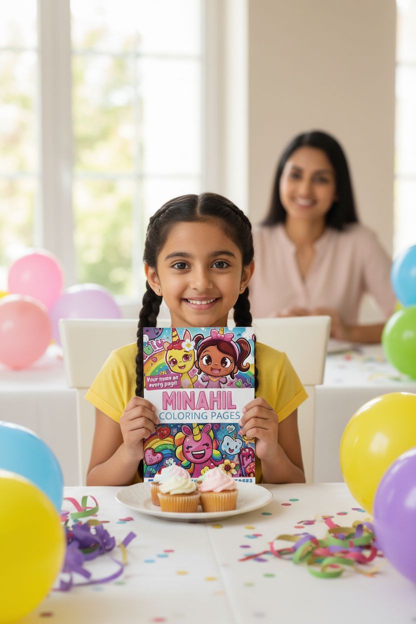 Minahil coloring book in use