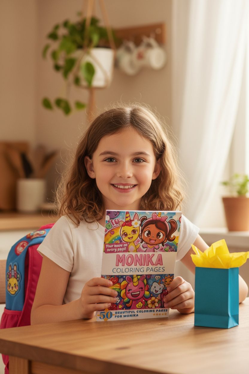 Monika coloring book in use