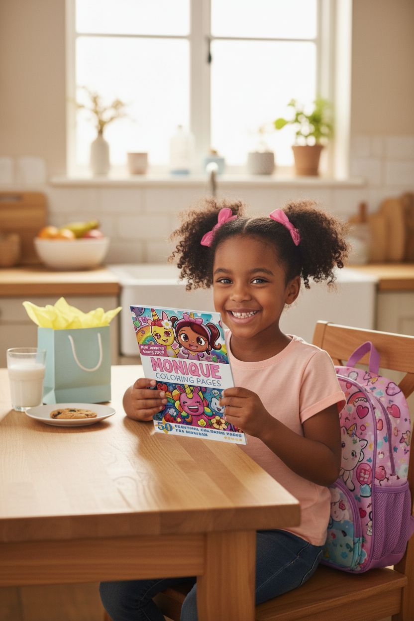 Monique coloring book in use