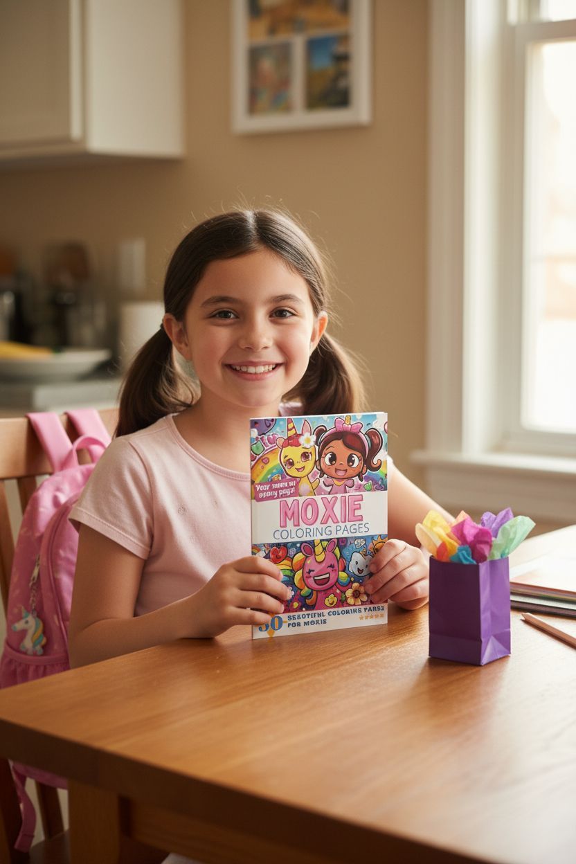 Moxie coloring book in use