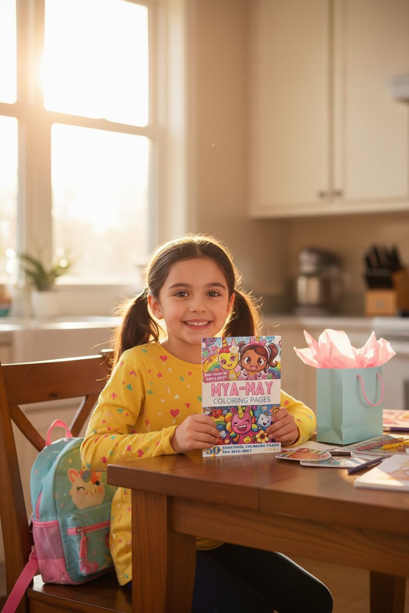 Mya-May coloring book in use