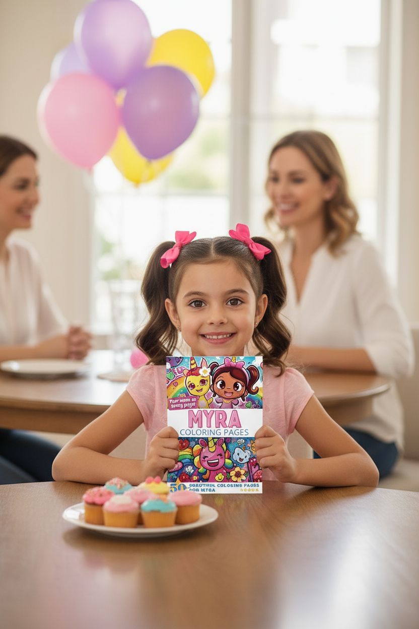 Myra coloring book in use