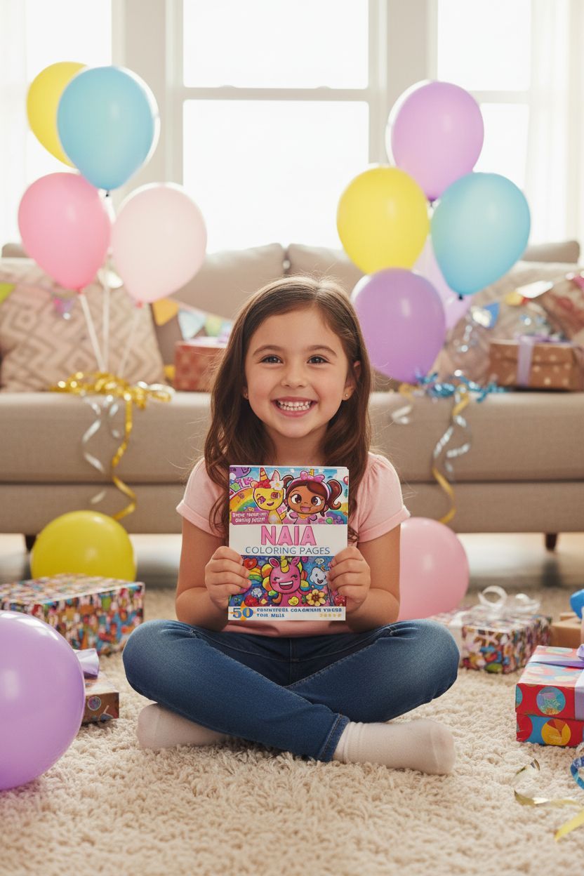 Naia coloring book in use