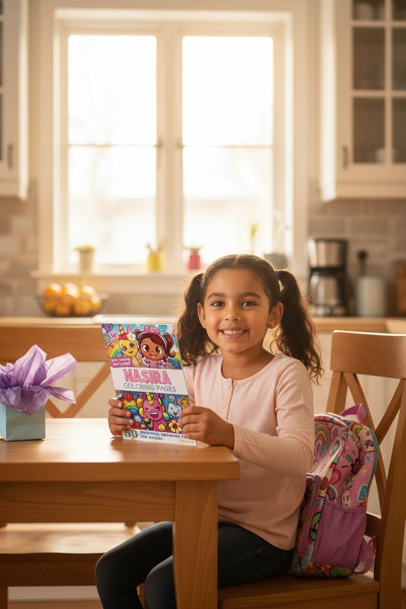 Nasira coloring book in use