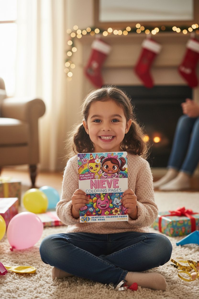 Nieve coloring book in use