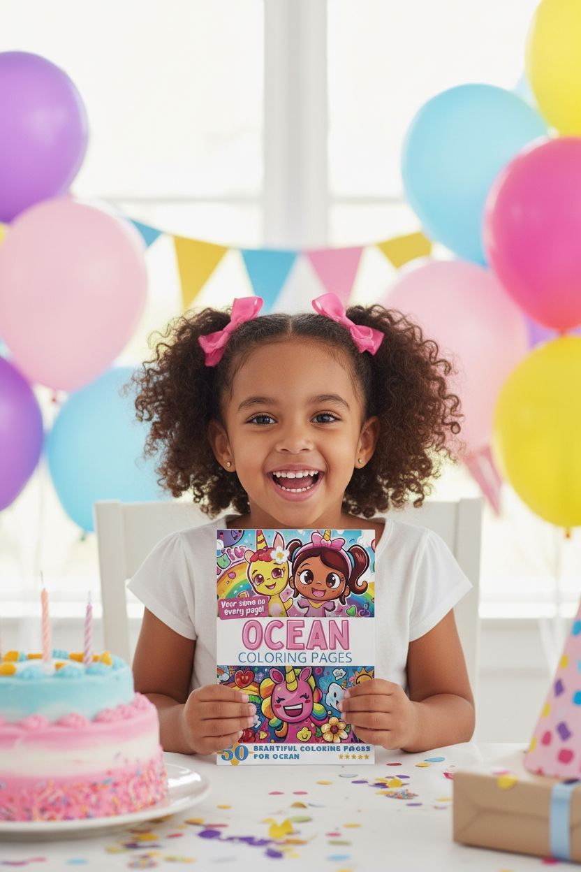 Ocean coloring book in use