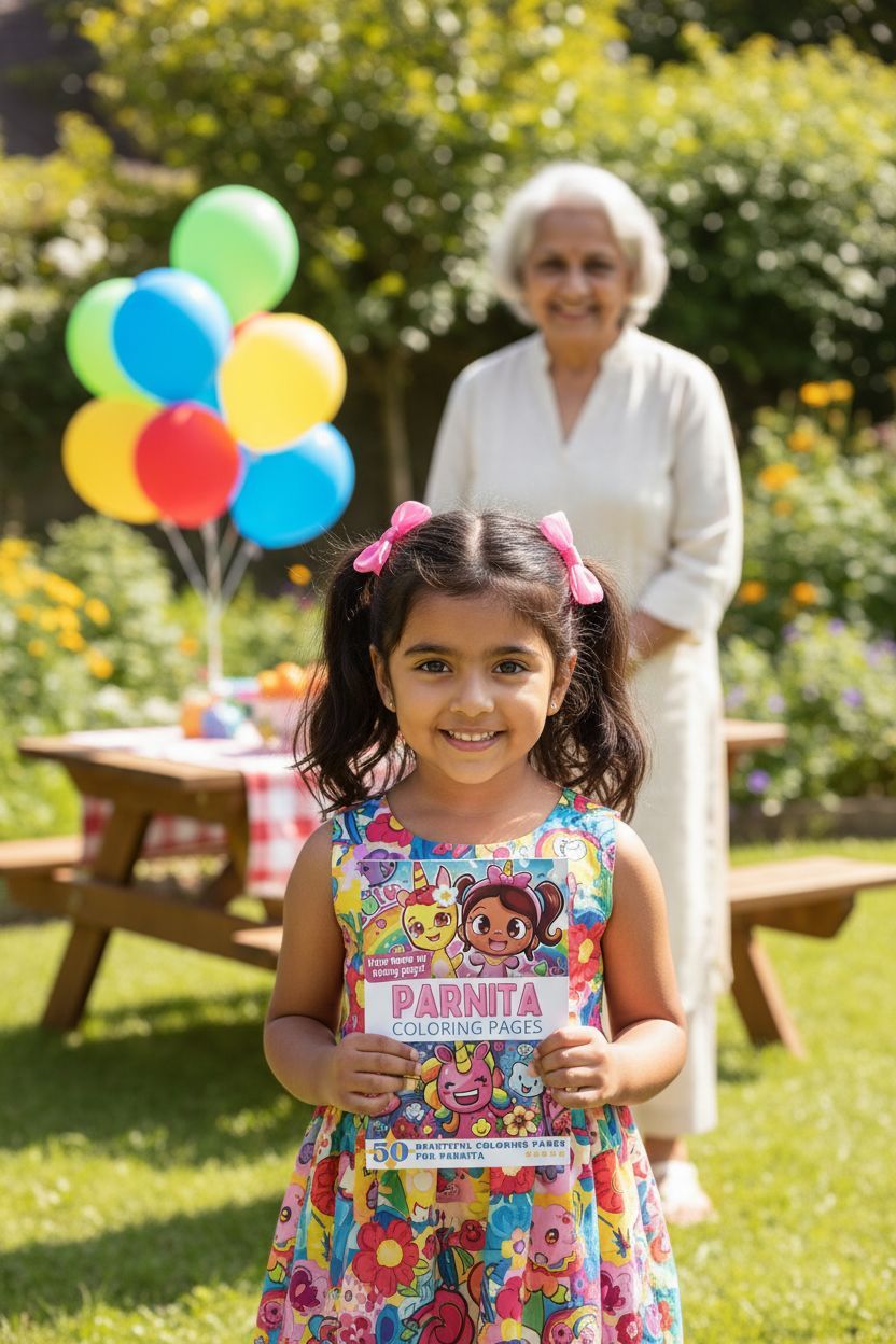 Parnita coloring book in use