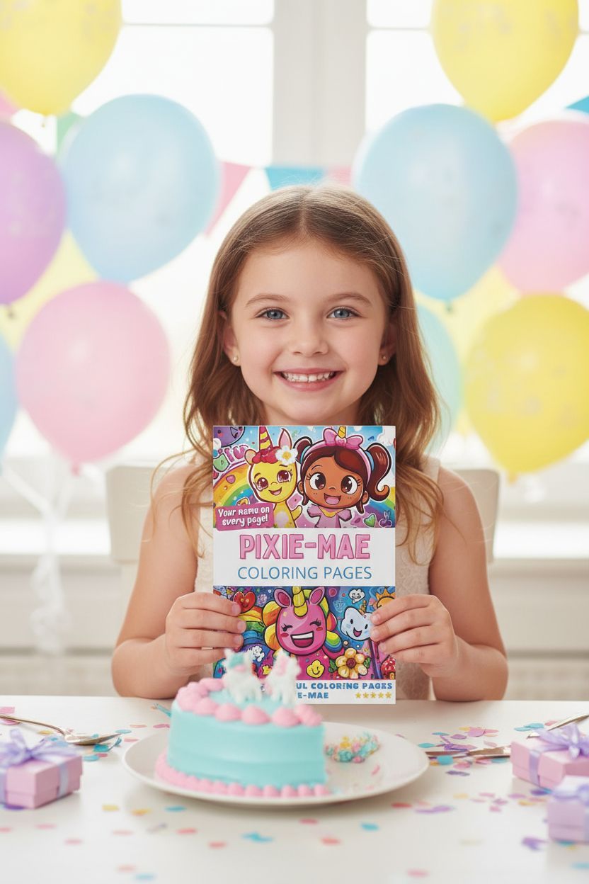 Pixie-Mae coloring book in use