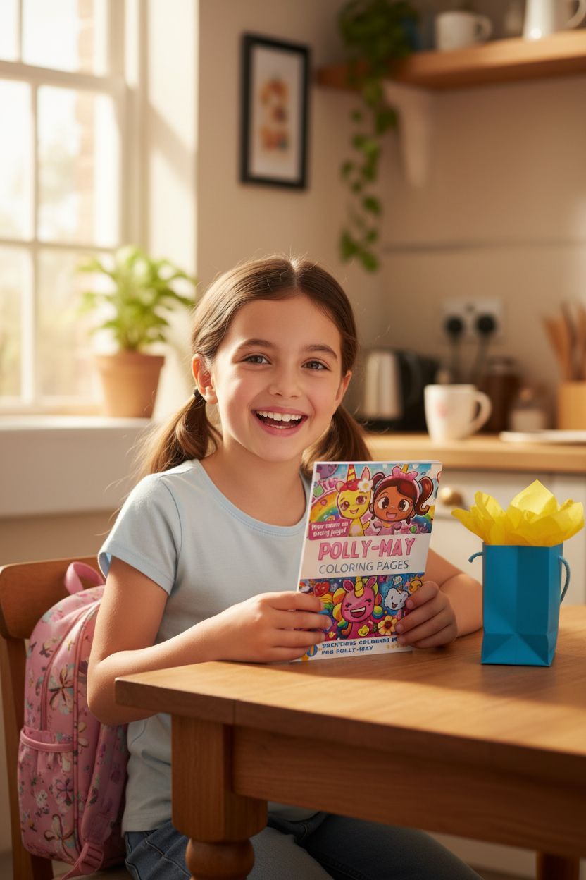 Polly-May coloring book in use