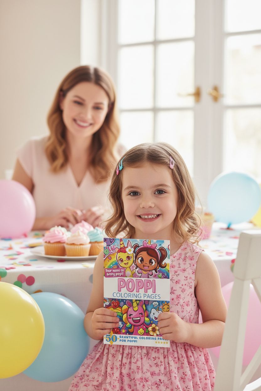 Poppi coloring book in use