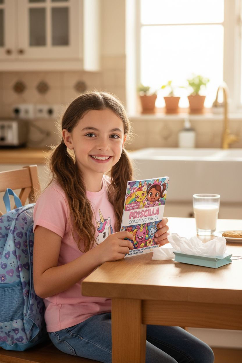 Priscilla coloring book in use