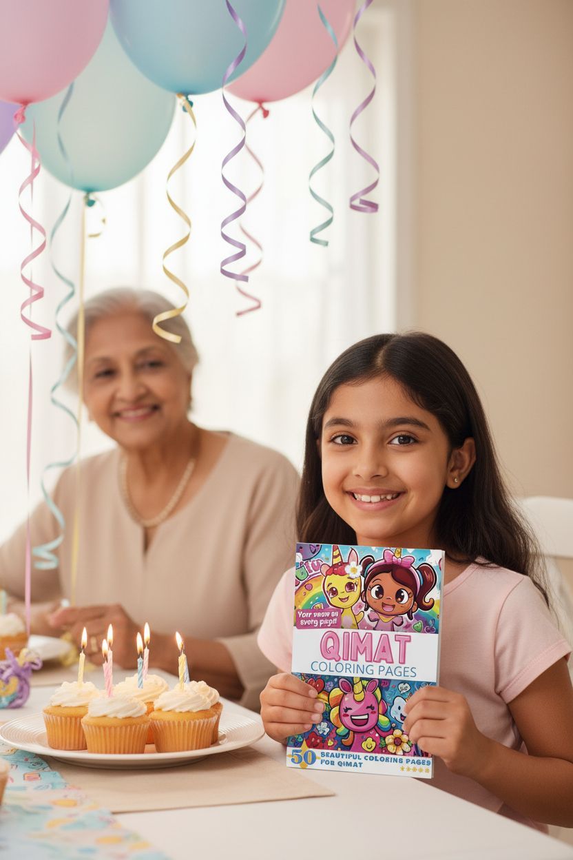 Qimat coloring book in use