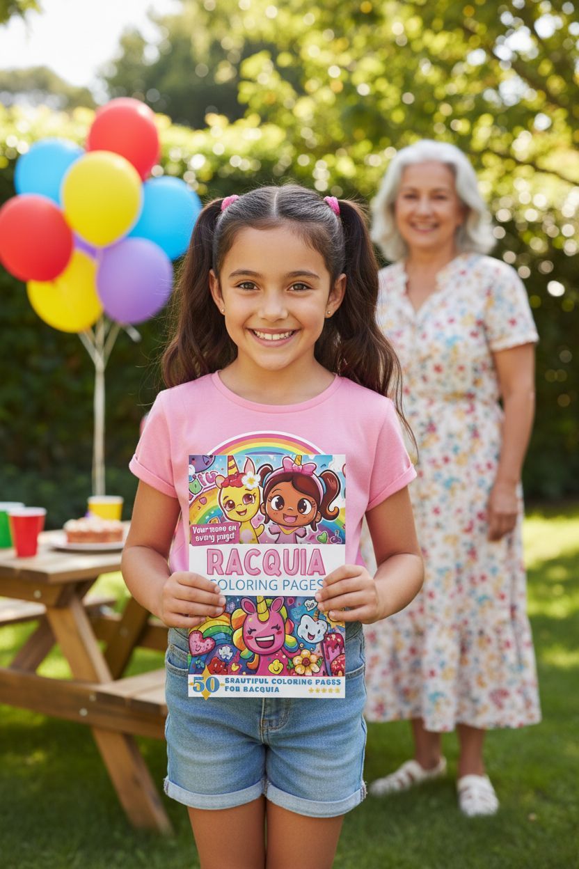 Racquia coloring book in use