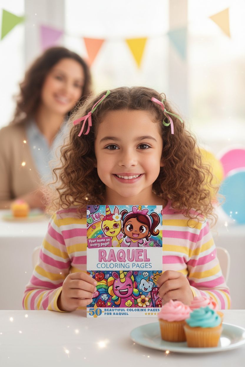 Raquel coloring book in use