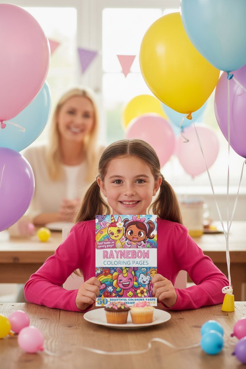 Raynebow coloring book in use