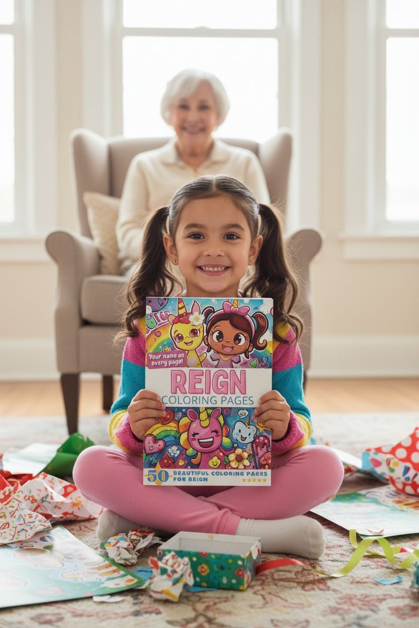 Reign coloring book in use