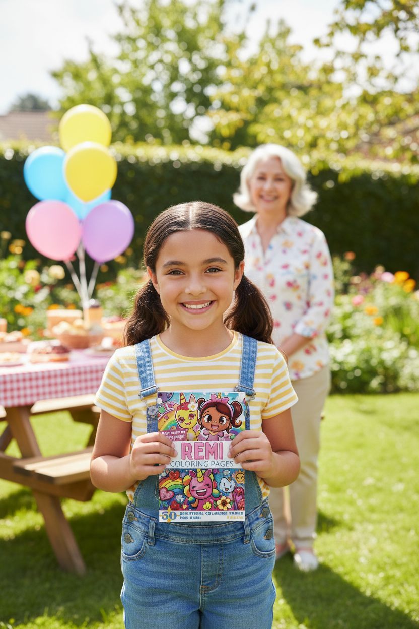 Remi coloring book in use