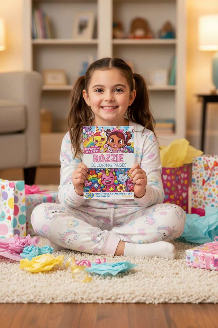 Rozzie coloring book in use