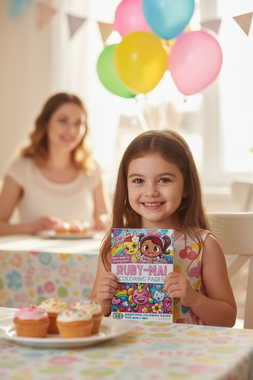 Ruby-Mai coloring book in use