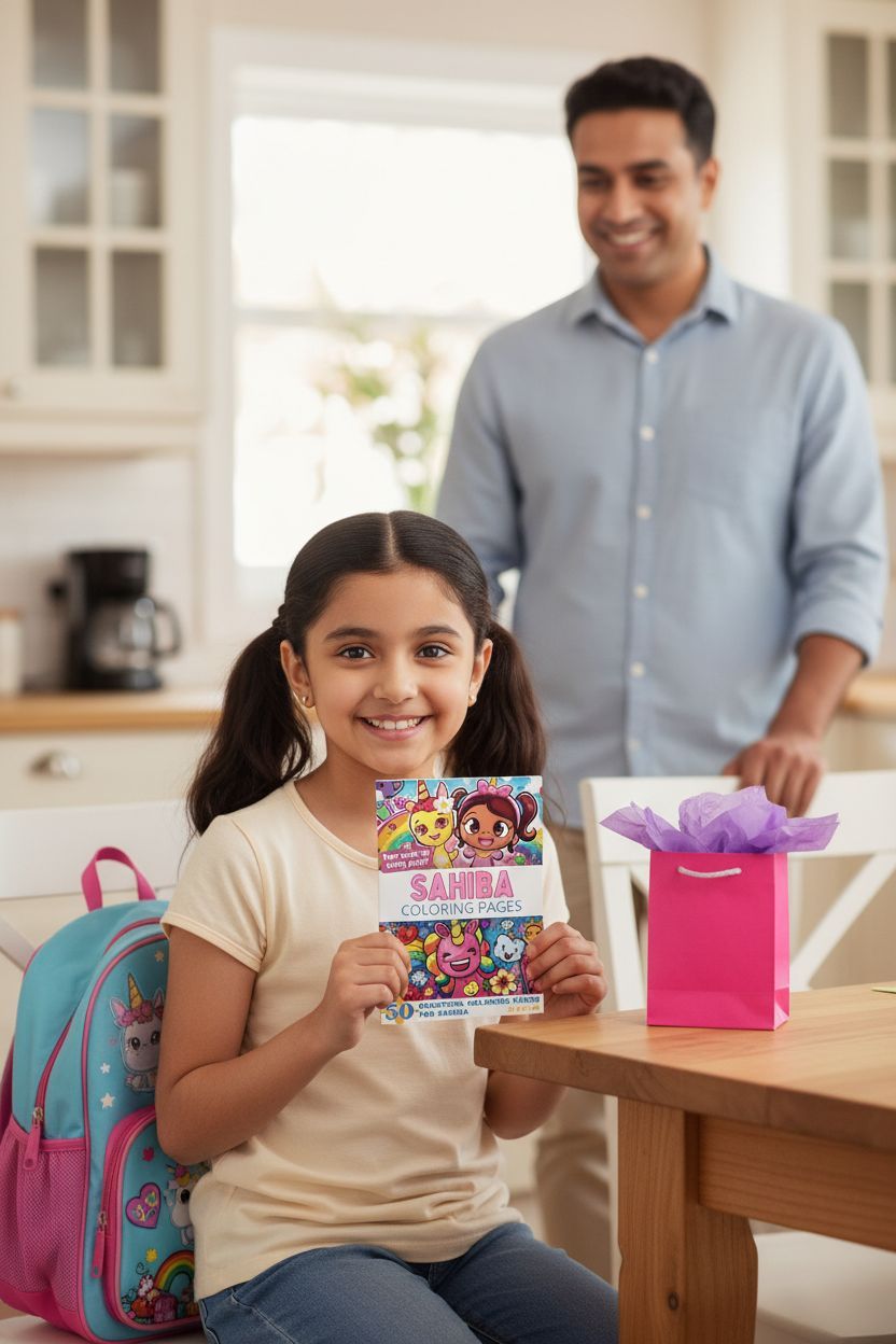 Sahiba coloring book in use