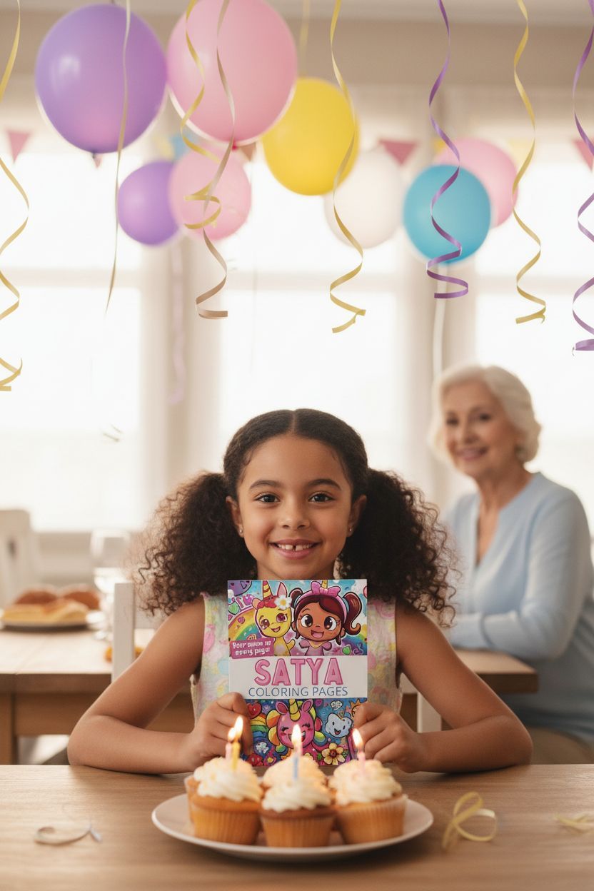 Satya coloring book in use